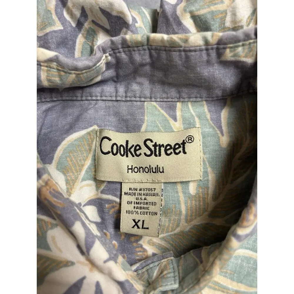 Cooke Street Men Aloha Hawaiian Shirt XL Brown Green Short Sleeve Collar Floral